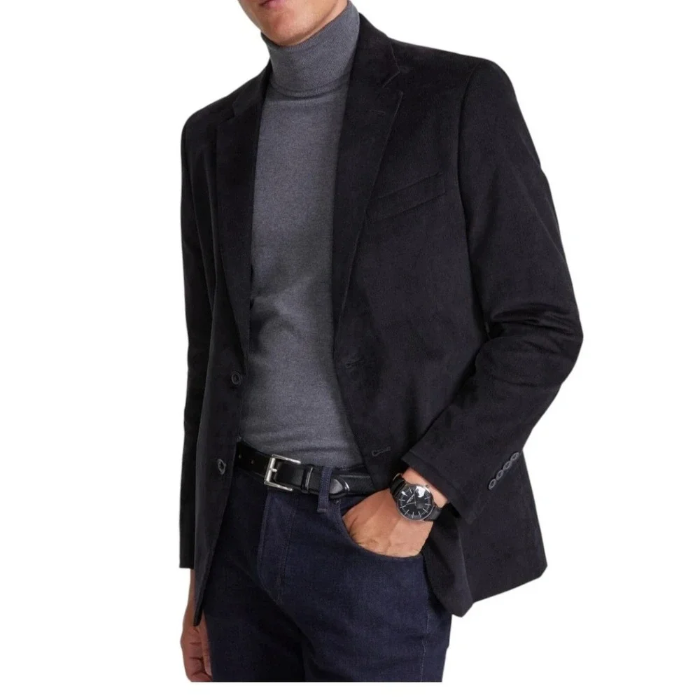 Nautica Mens Modern fit Corduroy Sport Coat Blazer 40R Black Solid